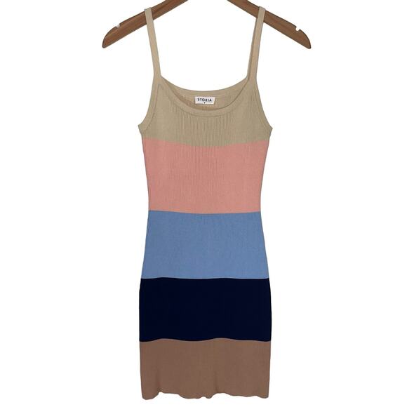 Storia Multi Color Striped Ribbed Bodycon Mini Dress Size Small - Picture 2 of 14